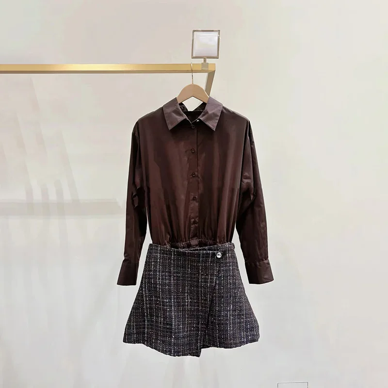 2025 Neues 2-in-1-Set mit kurzem Kleid, Tweed-Rock und Hemdkleid