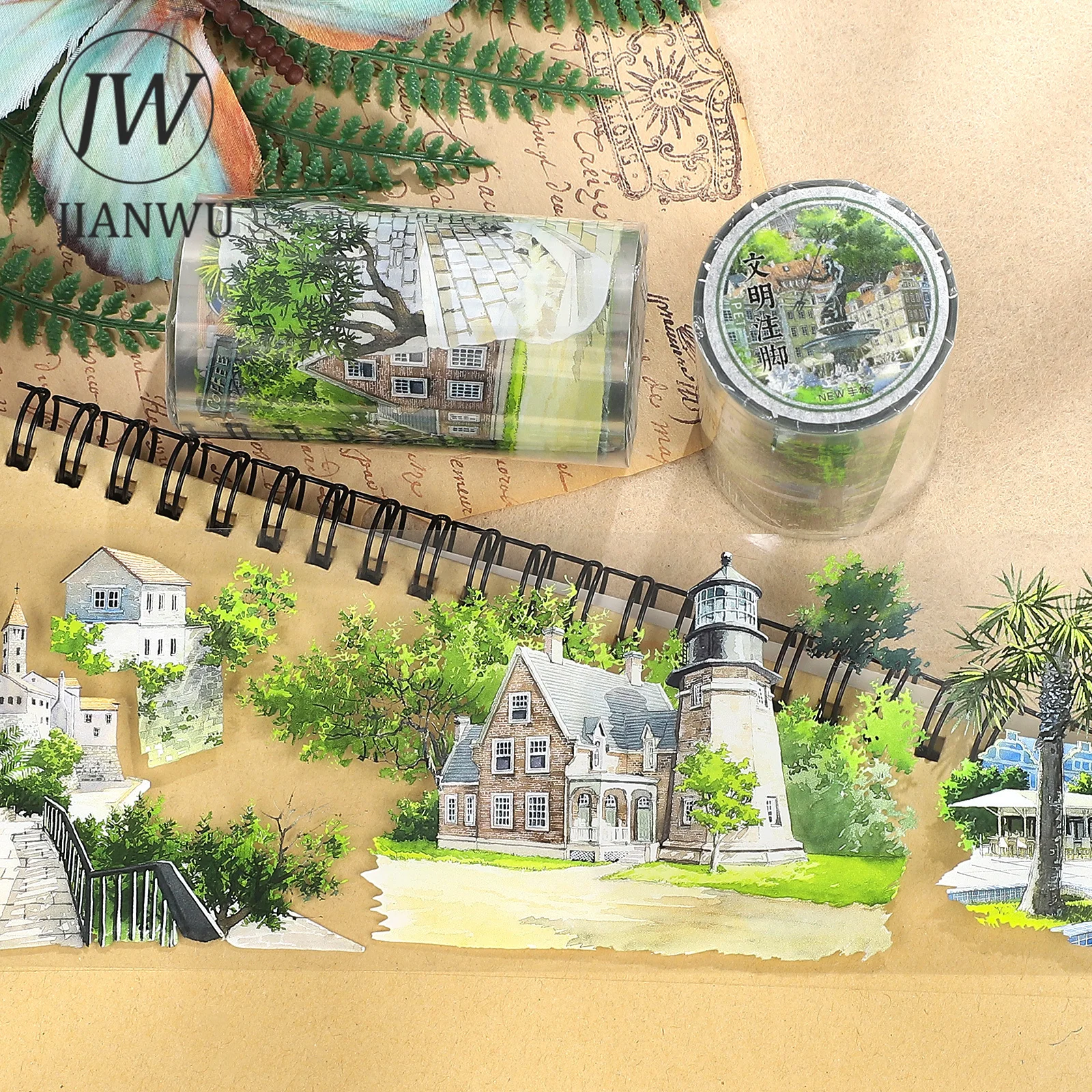 JIANWU 70mm*5m Vintage Summer House Plant Landscape Material Collage Scrapbooking PET Tape Creative DIY Journal Stationery