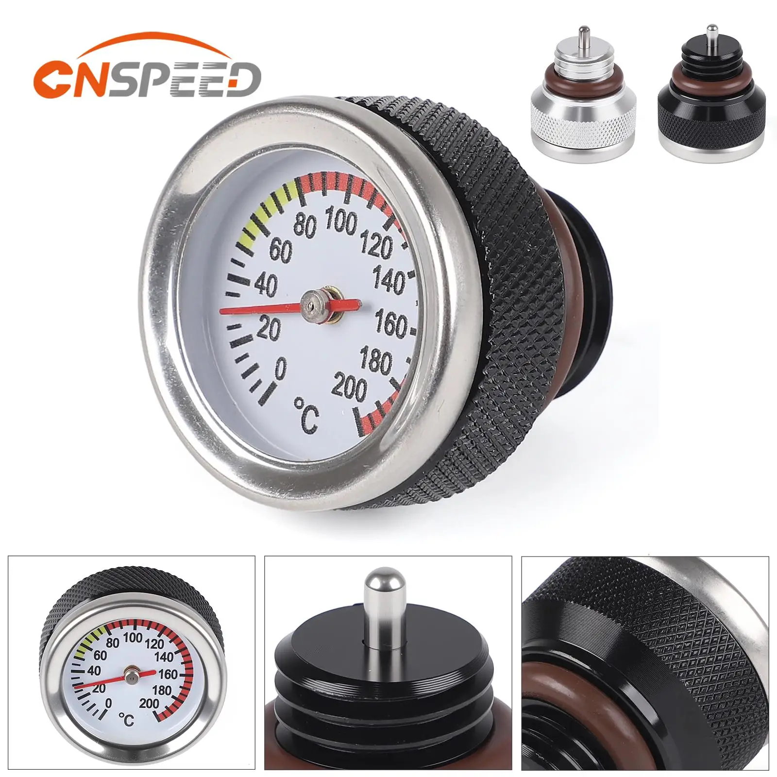 CNSPEED M20x2.5 Motorcycle Fuel Tank Cap Cover 0-200 Celsius Oil Temperature Gauge Pointers Thermometer Dial Meter Black Silver view 2