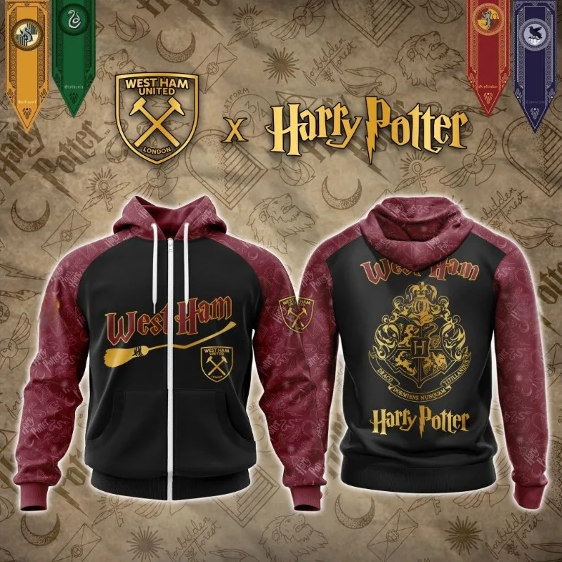 Harry Potter West Ham United Co Sudadera con capucha con cremallera de la marca para hombres y mujeres Deportes al aire libre, ocio, moda, adultos y niños