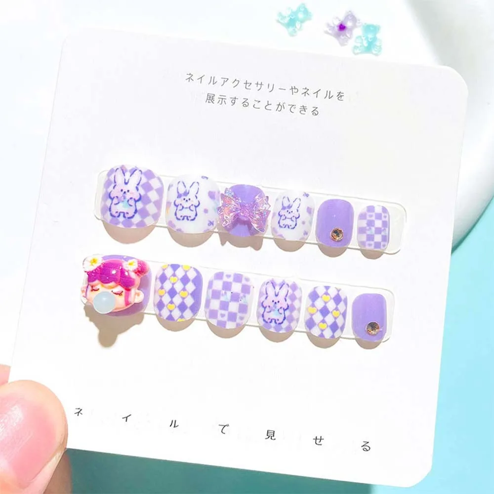 Full Cover Nail Art Tips Children False Nails Nail Supplies Short Square Shaped Kids Fake Nail Extension Candy Color