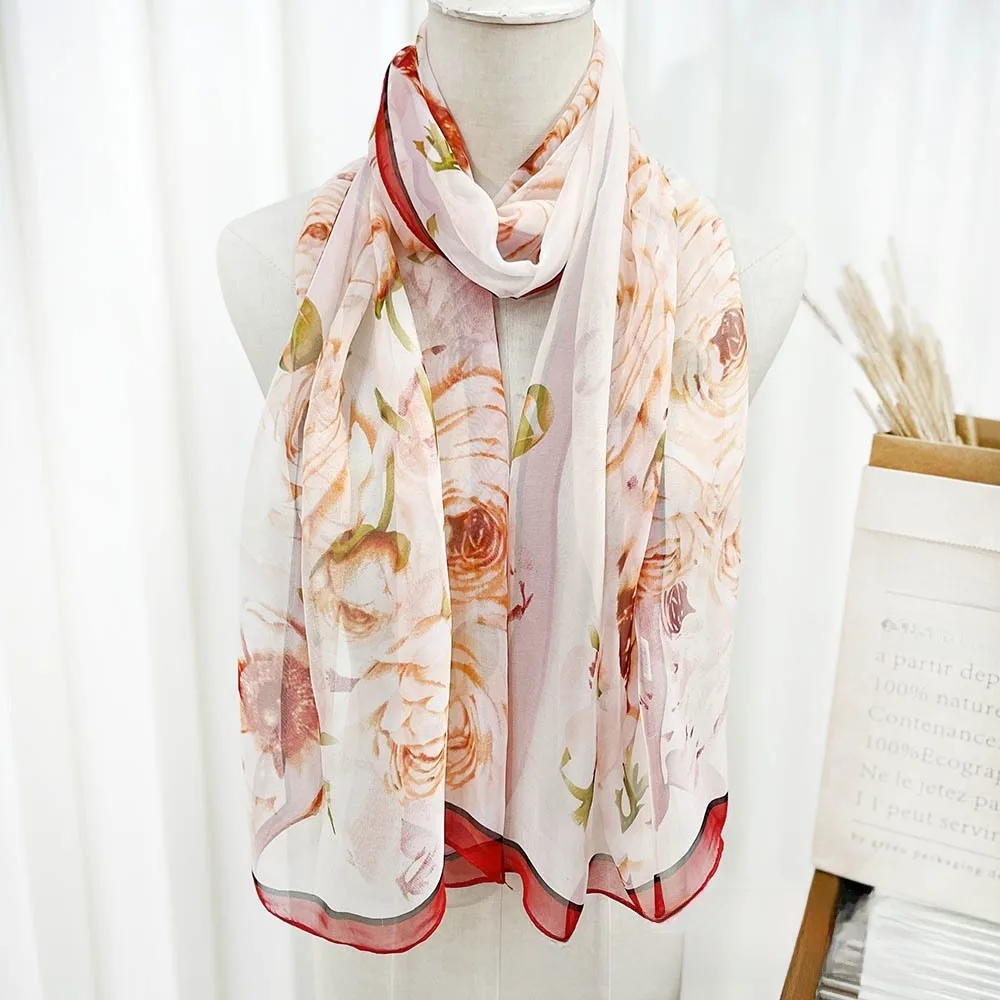 

Flower Print Long Chiffon Scarf Sun Protection Thin Soft Sun Protection Scarf Lightweight Breathable Neck Bandana
