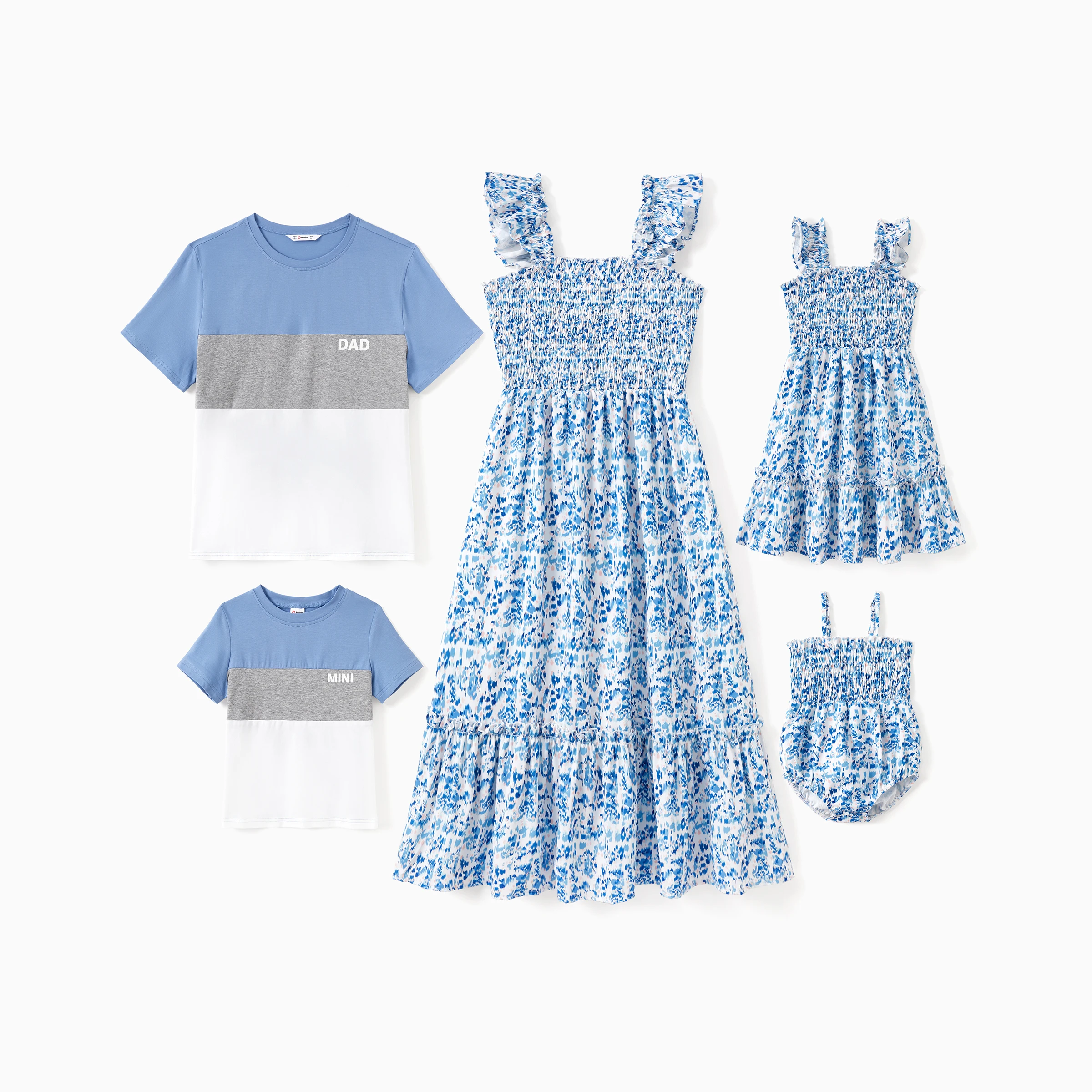 PatPat Family Matching Sets Color Block Tee or Floral Shirred Top Ruffle Hem Strap Dress