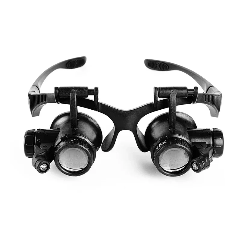 جديد صغير يرتدي نظارات نوع صيانة عدسة مكبرة ساعة إصلاح حزام (استيك) ساعة LED مصباح 10x15x 20x25x عالية الوضوح Bino