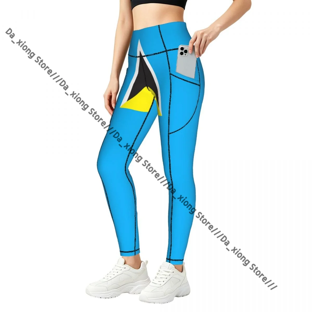High Waist Hip Lift Yoga Pants Women With Pockets Flag Map Of Saint Lucia Gym Wear