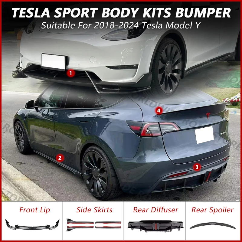 For Tesla Model Y 2018-2024 Rear Diffuser Side Skirt Spoiler Bumper Lip Gloss Matte Black Tesla 2023 2024 Tuning DA Body Kits 