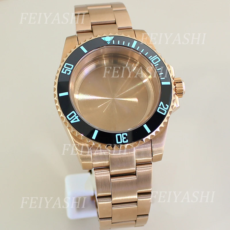 Rose Gold 40mm Ms. Watch Case Full Text C3 Luminous Bezel For Seiko NH35 NH34 NH36/38 Miyota 8215 ETA 2824 Movement 28.5mm Dial