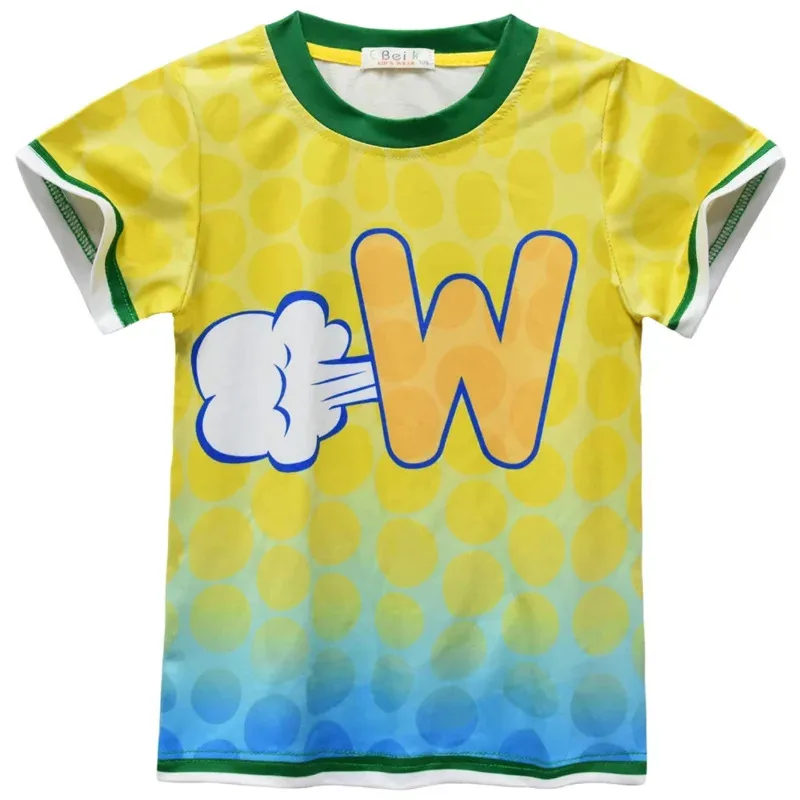 Costume cosplay eyber per bambini elementari estate vintage abiti da festa casual parrucca fiamma anime Wade T-shirt in cotone