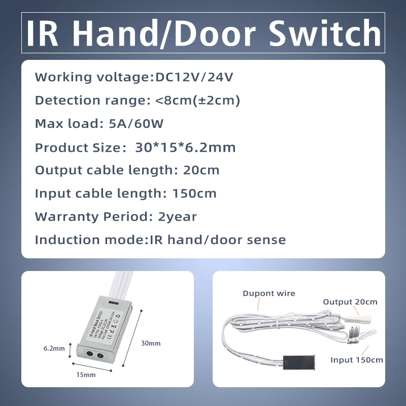 Infrared door control dimming sensor switch DC12 24V for cabinet door LED light automatic on/off light