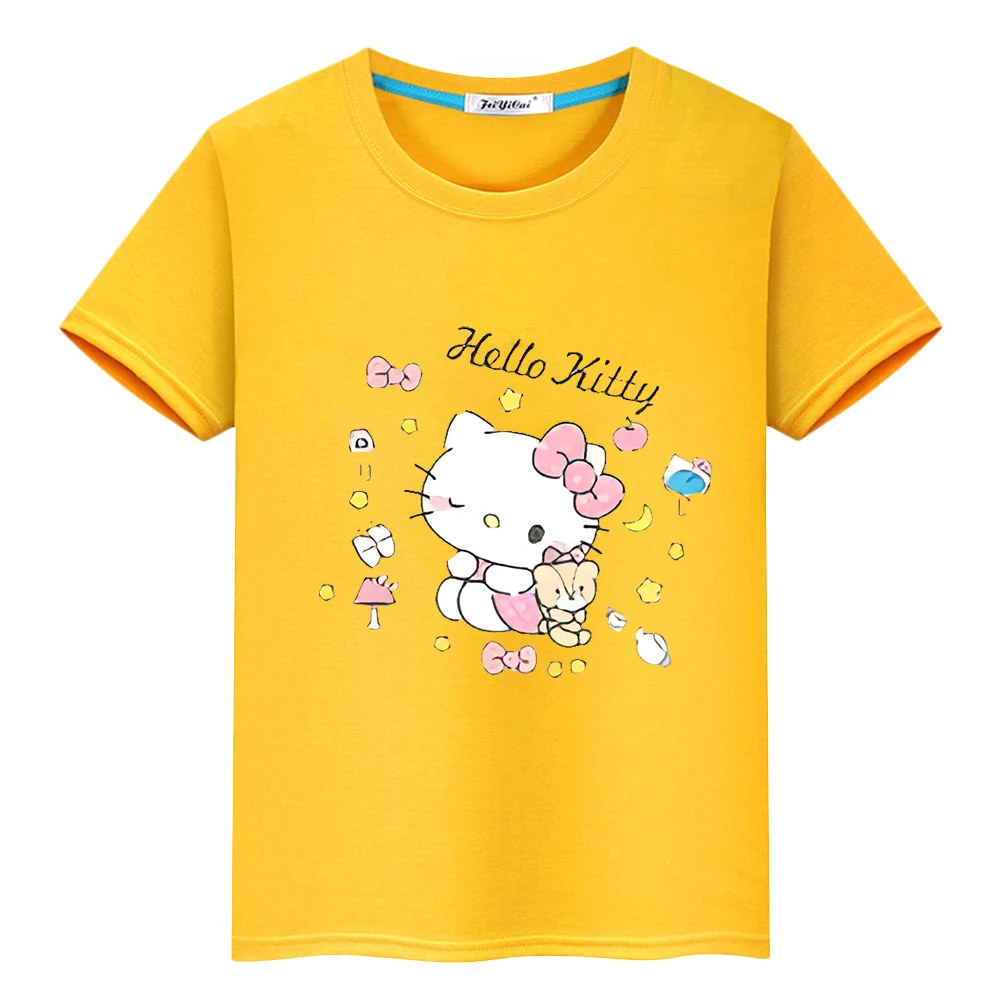 hello kitty Print T-shirt 100%Cotton Cute Tops Anime Tees Summer Short pride tshirt y2k one piece boys girl clothes kids gift