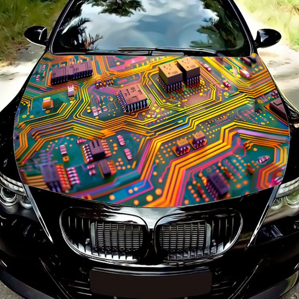 Circuit Electric Board Pattern Car Hood Wrap Color Vinyl Sticker Truck Graphic Bonnet DIY Auto Accessories Decoration Decal Gift