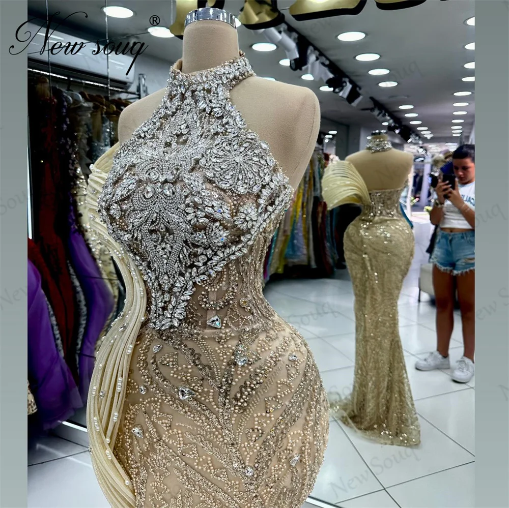 Gold Beading Women Evening Dresses Haute Coutures Mermaid Off Shoulder Formal Occasion Dress Celebrity Party Gowns For Weddings