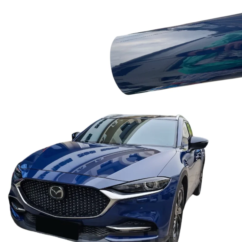 

High-quality glossy blue midnight blue vinyl wrap. Vinyl wrap is suitable for car packaging