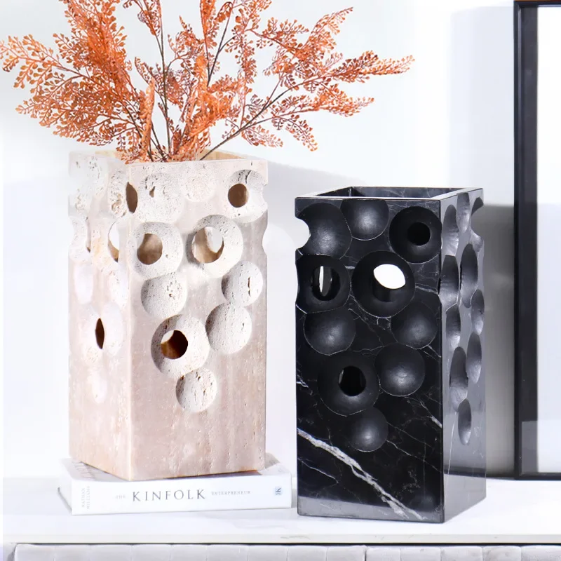 Natural marble high-end art vase creative home villa indoor desktop decoration ornament