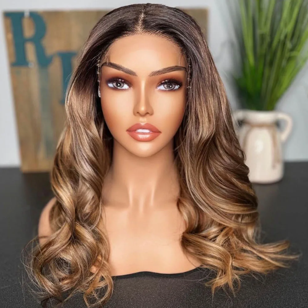 

Ombre Chestnut Blonde Body Wave 5x5 HD Lace Closure Wig 100% Human Hair Highlights Strawberry Brown Full Lace Wigs for Women