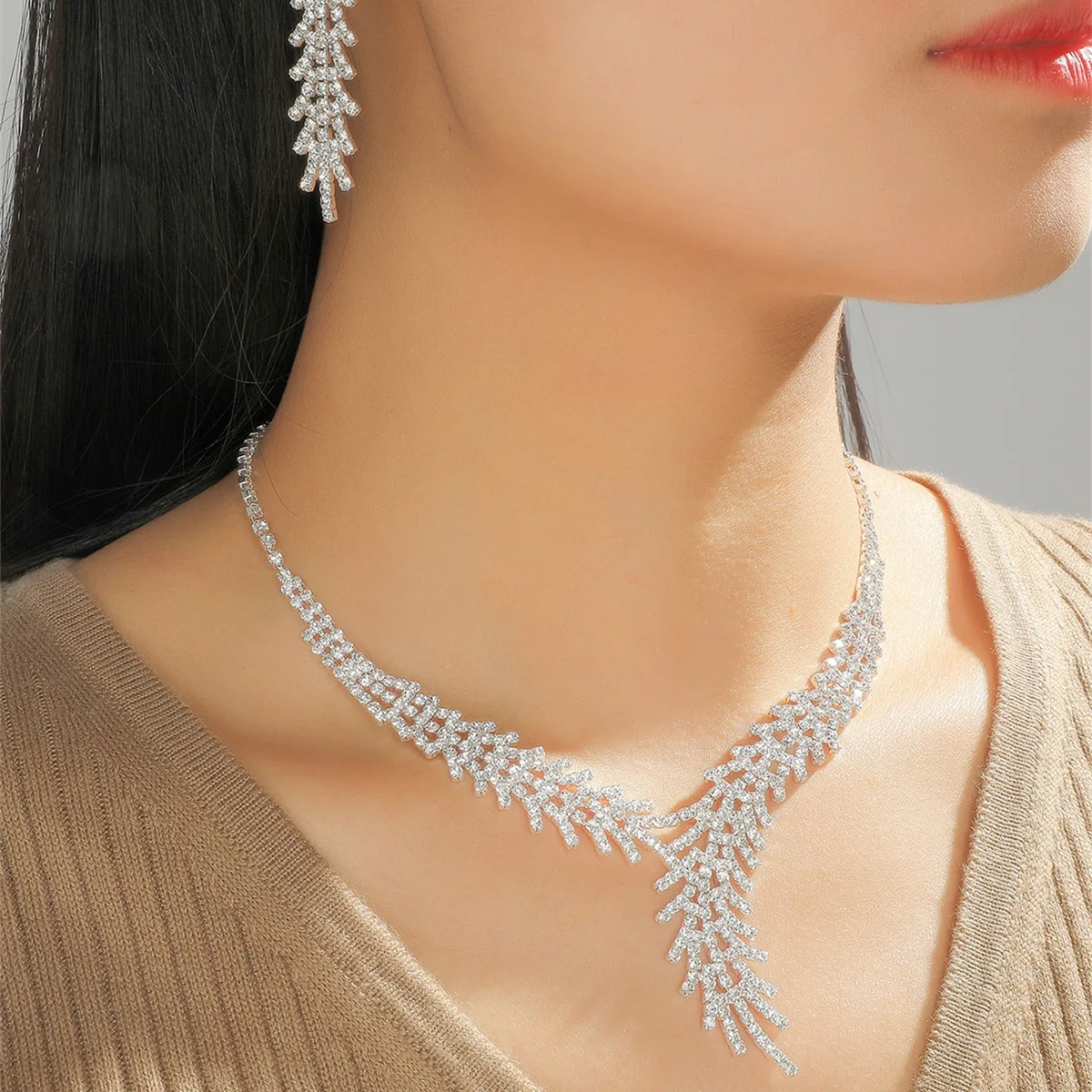 Recommended bridal accessories, diamond-studded bridal set, necklace earrings, foreign trade wedding accessories