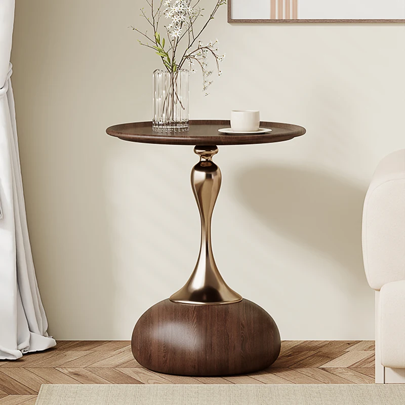 

Walnut Color Side Table Italian Round Coffee Table Simple Light Luxury Bedside Table Quality Stainless Steel