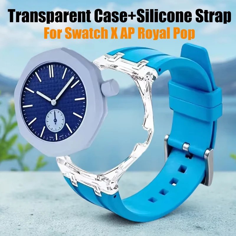 Kit de modification transparent style glacier pour boîtier de montre Swatch X AP Royal POP + changeur de bracelet en silicone pour accessoires de montre-bracelet