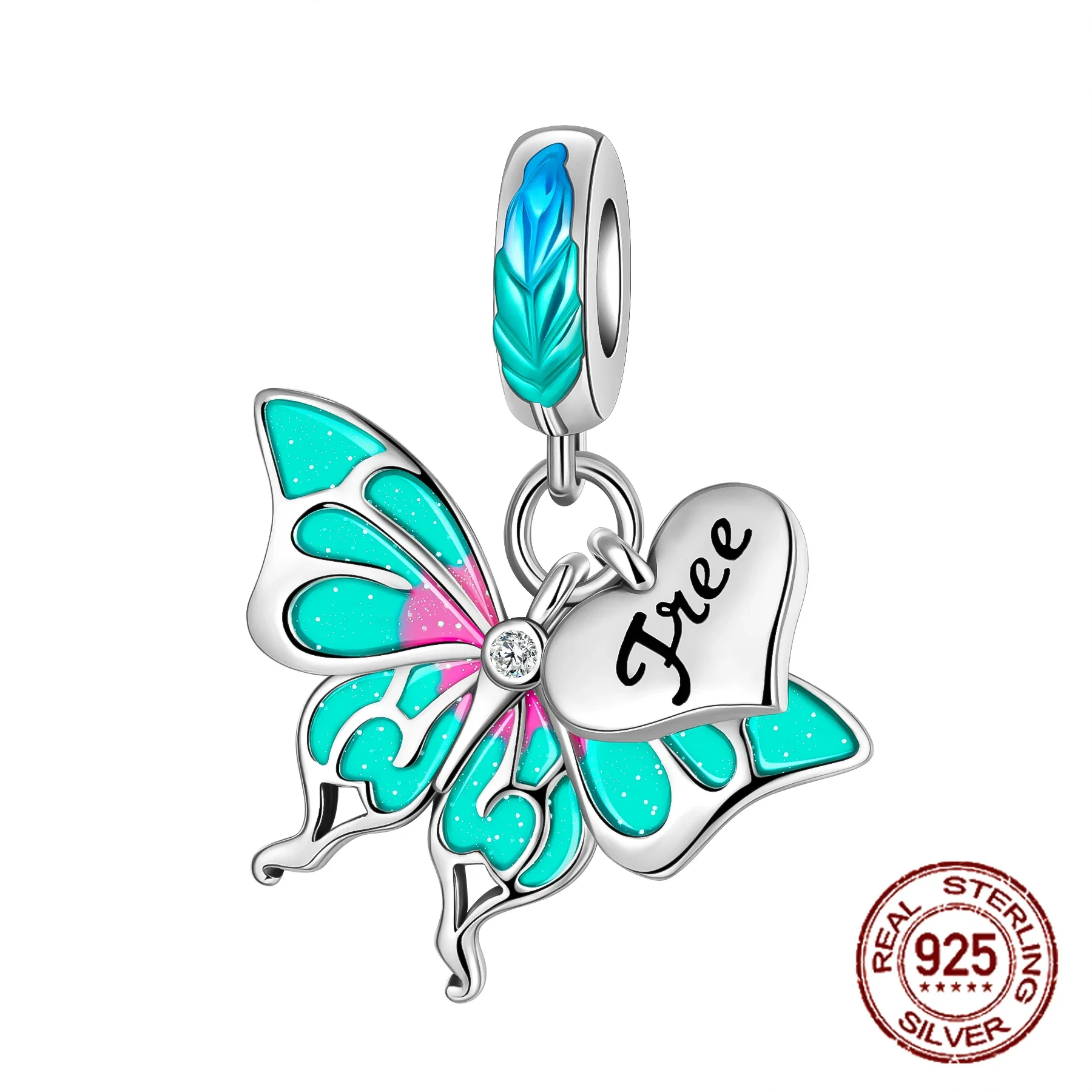 100% 925 Sterling Silver Beads Colorful Butterfly Flower Bracelet Pendant For Charm Bracelet DIY Jewelry diy making gift