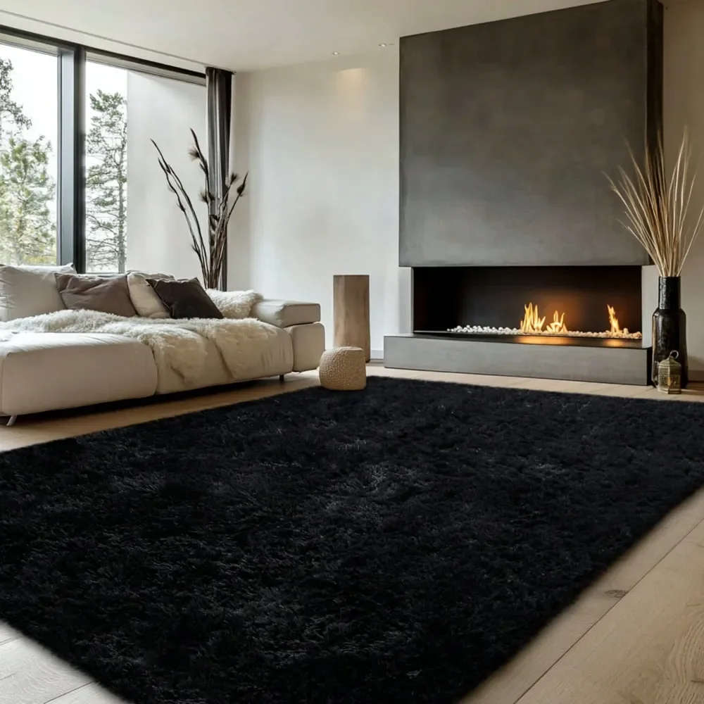 

Пушистые ковры для спальни, черные мягкие ковры для гостиной и детской комнаты, роскошные плюшевые ковры для девочек, мальчиков, детских комнат и общежитий, домашний декор.