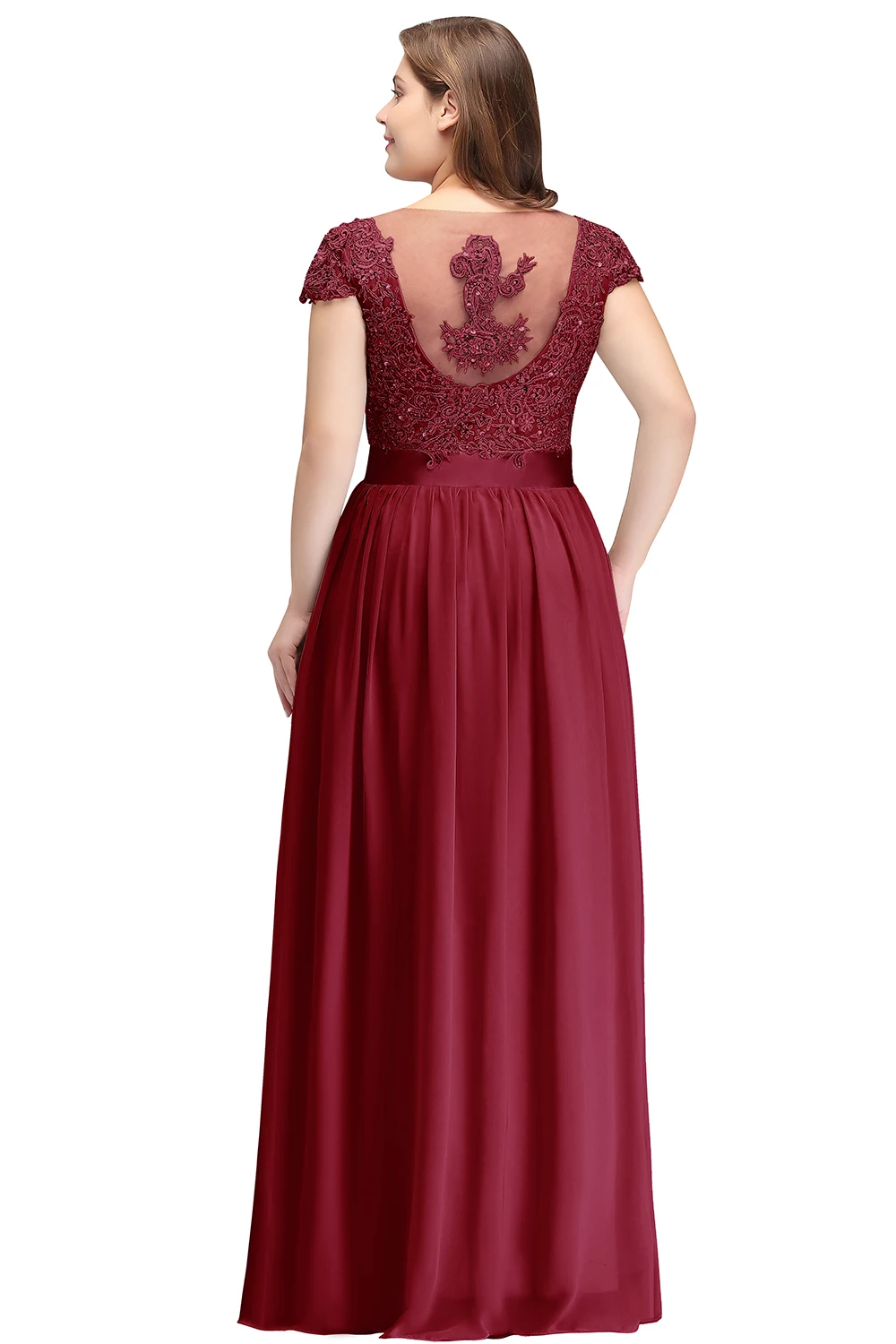 BABYONLINE A Line Burgundy Bridesmaid Dresses for Women Beads Crystal Chiffon Wedding Party Long Illusion Back Gown sשמלת ערב