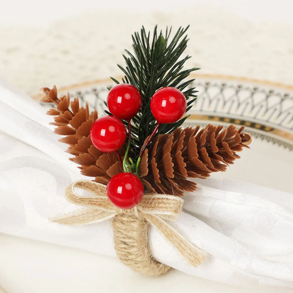

6Pcs Simulation Berries Napkin Rings Berry Wreath Xmas Decorative Napkin Buckles Table Party Decor Xmas Serviette Buckle