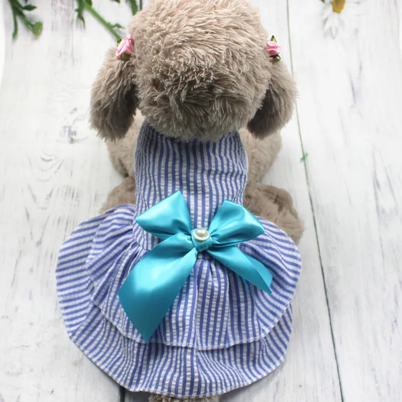 Cat Puppy Princess Dress Summer Pet Clothes Striped Plaid Dresses with Bow for Cats Kitten Rabbit Cute Clothing Ropa Para Gato