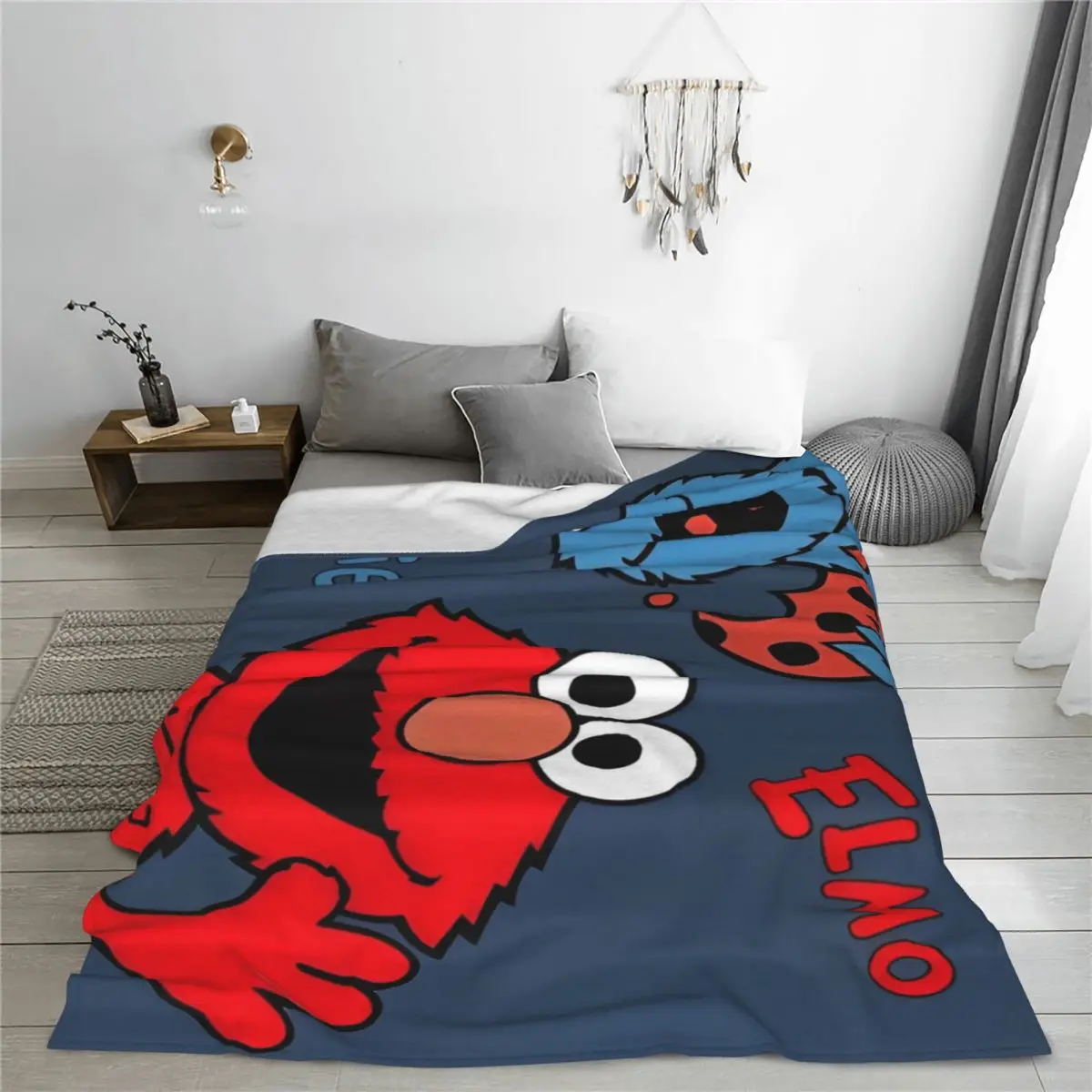 S-Sesame Street Elmo Cookie Blankets Coral Fleece Plush Multifunction Thin Throw Blankets for Bedding Car Plush Thin Quilt