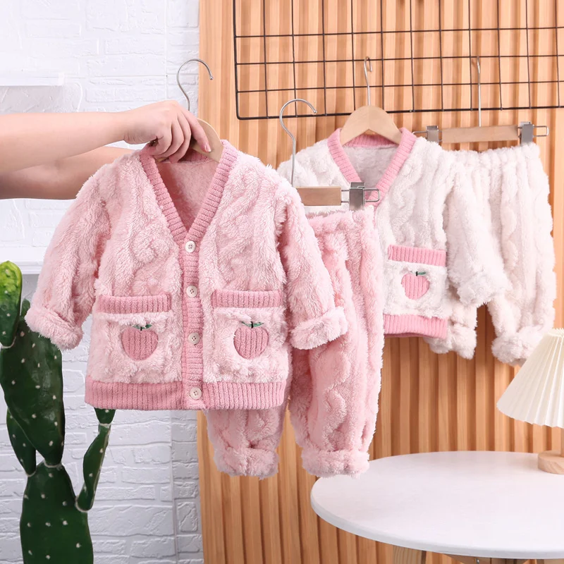 New Winter Sleepwear Baby Girls Clothes Children Warm Long Sleeved Pajama Top And Pants Toddler Casual Costume Kids Tracksuits