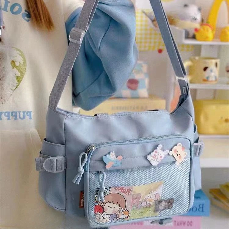 Kawaii japońskie uczennice Itabag nowe Y2K małe nylonowe torby Crossbody kobiety przezroczysta kieszeń Ita torba torebki i portmonetki