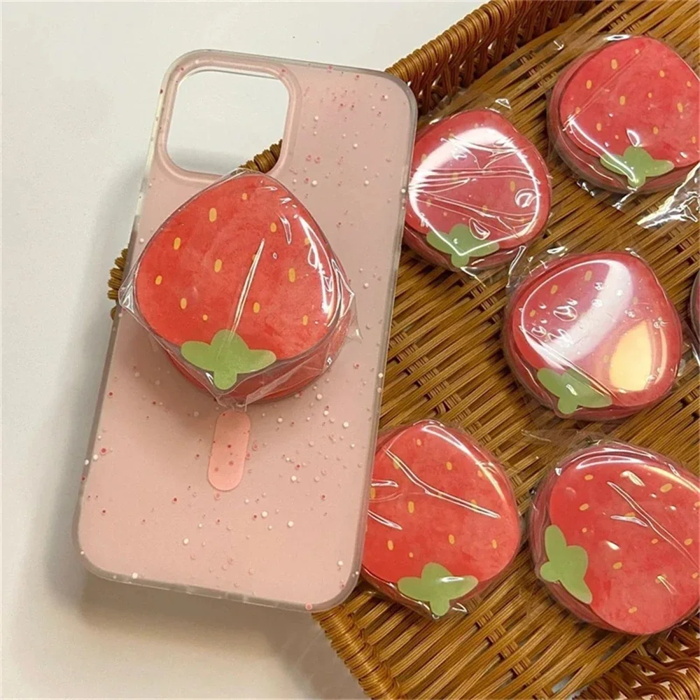 Korean Cute Red Strawberry Magnetic Holder Grip Tok Phone Stand Bracket Support for IPhone 16 Samsung for Pad Magsafe Smart Tok