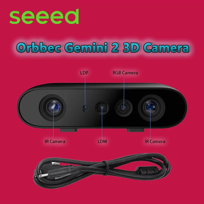 Orbbec Gemini 2 3D Camera, Active Stereo IR 30fps 0.15–10 m Depth, 91°×66° FOV, USB‑C, IMU, SDK Support for Robotics