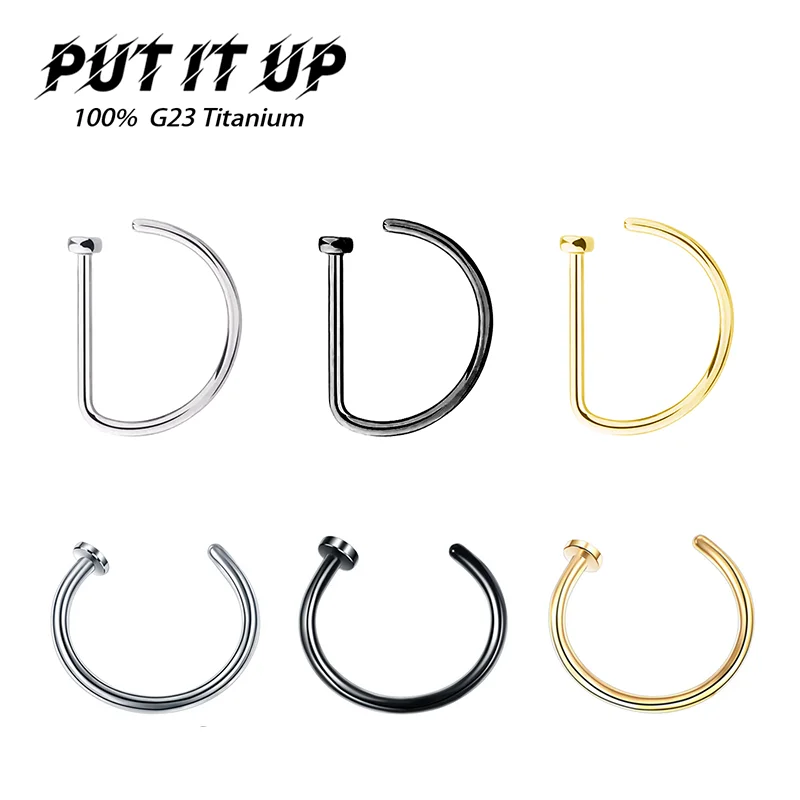 G23 Titanium Nose Ring Implant Grade Titanium Gothic Fake Pierced Nose Ring 18G 20G Classic Tongue Piercing Jewelry Anodized