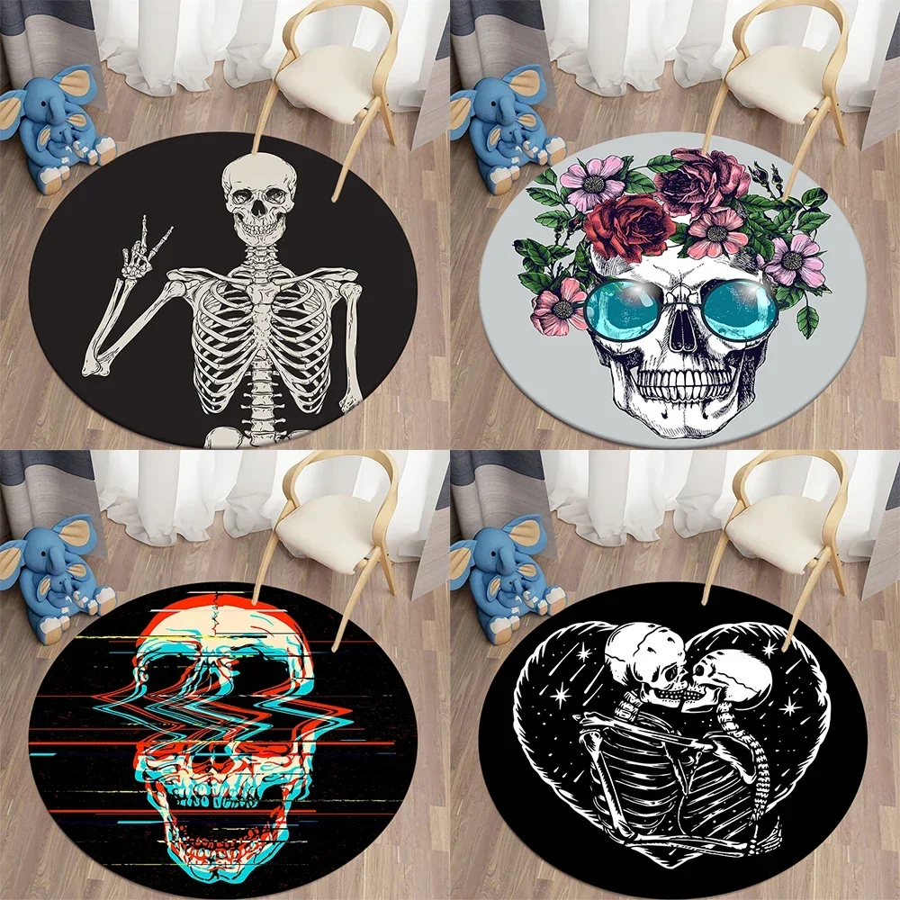 Skeleton horror art high-definition pattern circular carpet home living room sofa bedroom floor decoration