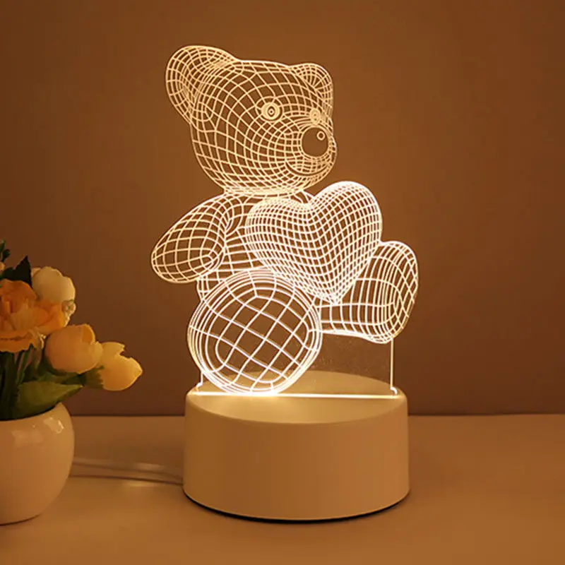 3D Creative Bear Lamp acrilico USB LED Night Lights lampada natale decorazioni natalizie per la casa camera da letto compleanno Decor regali di nozze