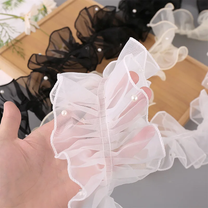 2M Organza Pleated Lace Fabric Beaded Ribbon Ruffle Edge Trim Cloth Skirt Cuffs Sewing DIY Crafts Gift Packing Accessories