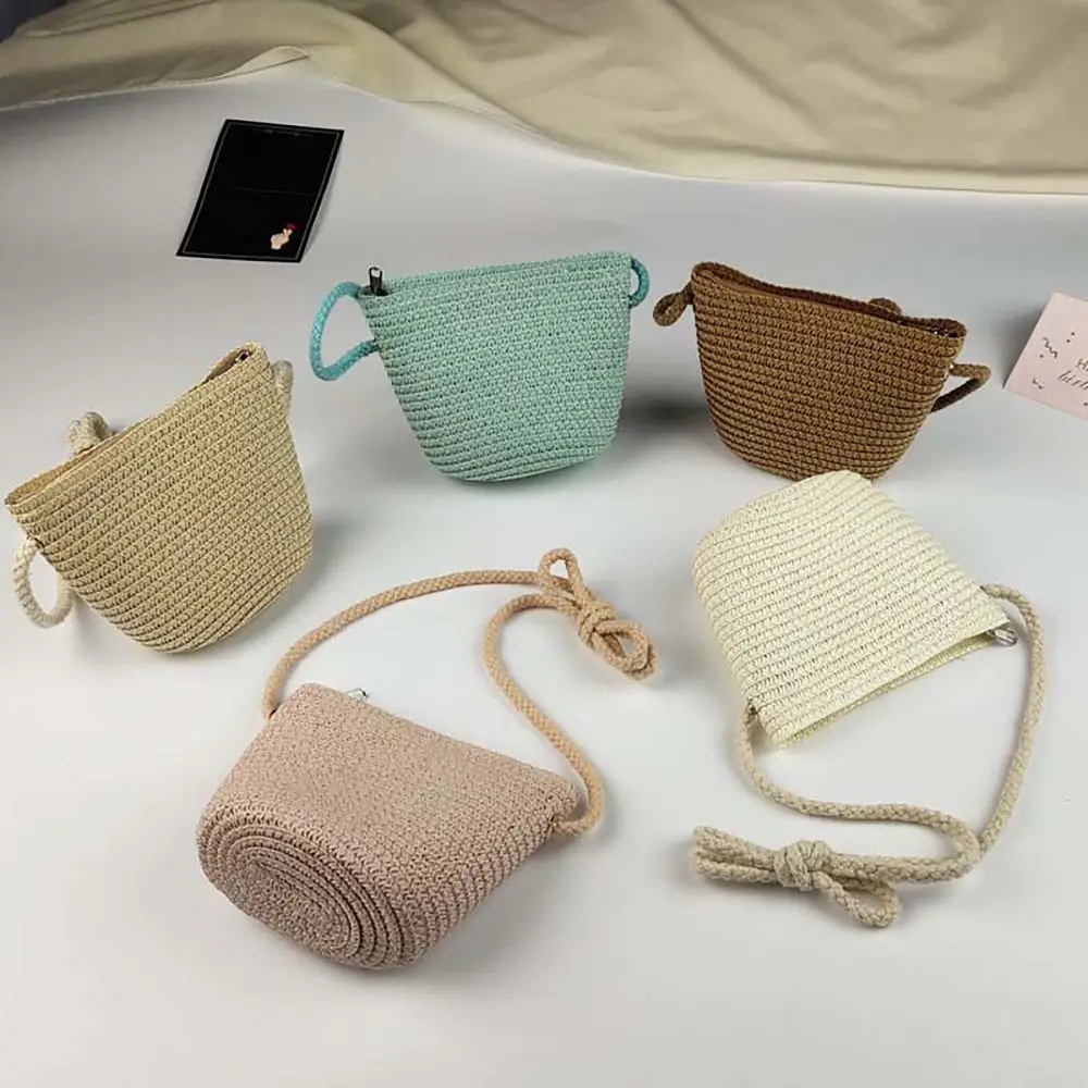 Straw Crossbody Bag Fashion Soft Handle Simple Straw Handbag Large Capacity Children Beach Bag Travel