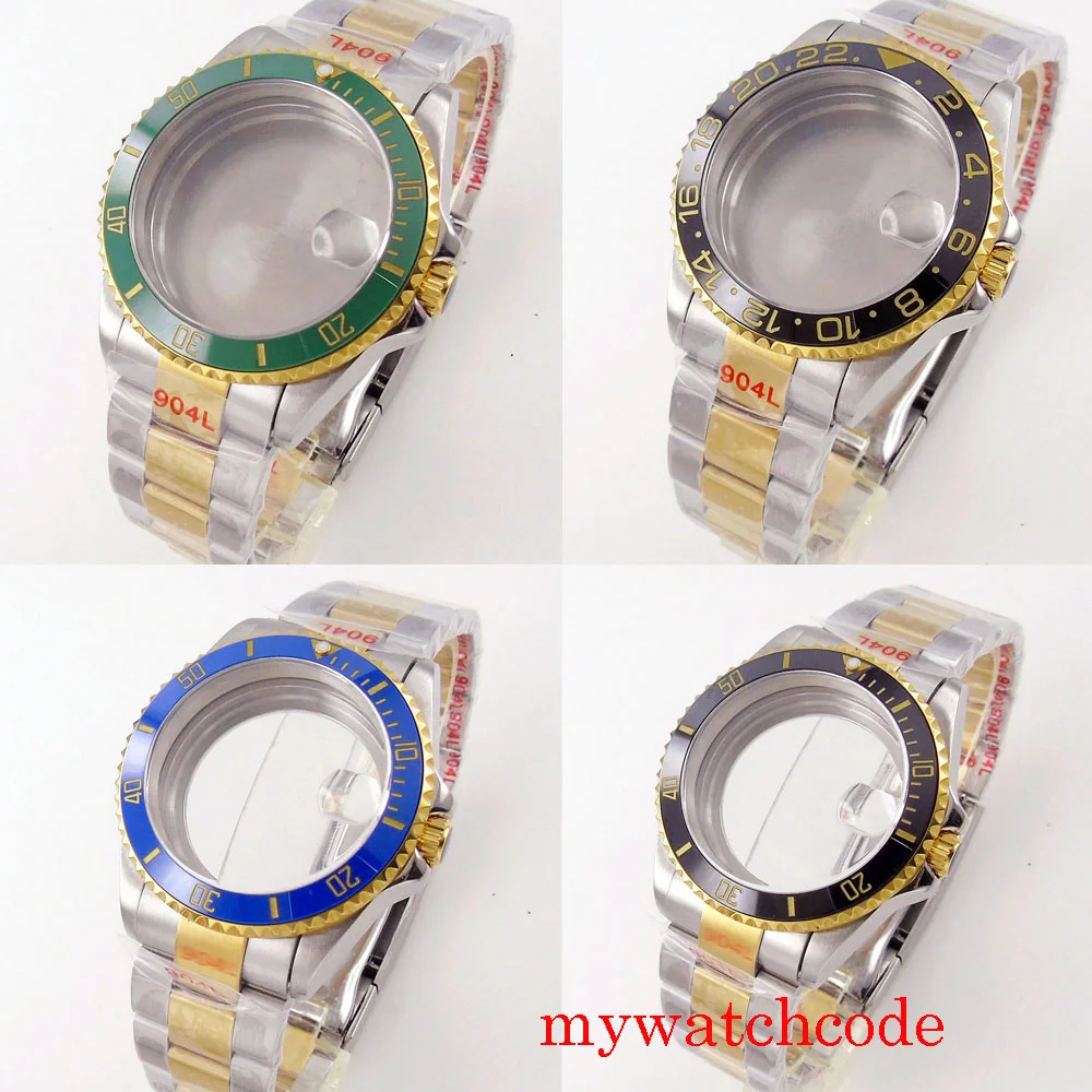 Fit NH35A NH36A NH34A ETA 2824 PT5000 Movement 38mm 40mm Two Tone Yellow Gold Plated Watch Case Sapphire Crystal