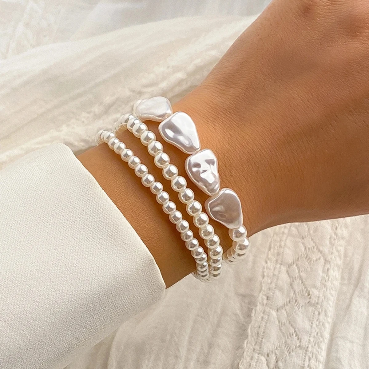 

IngeSight.Z Multi-layer Irregular Imitation Pearl Beaded Bracelet For Women Boho White Elegant Bracelet Wedding Party Jewelry