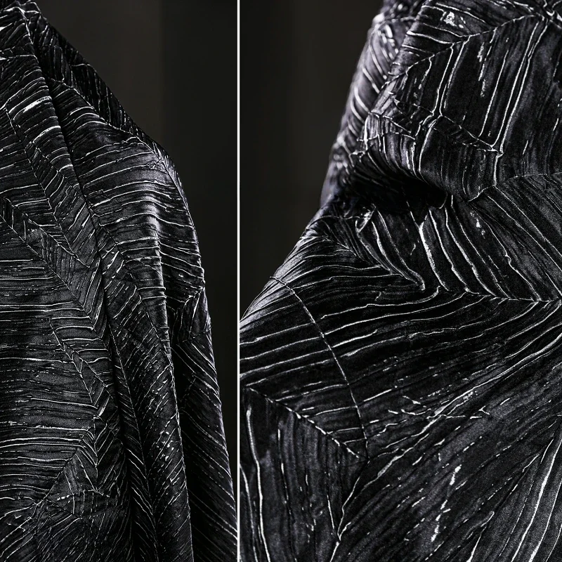 Special Black Silver Brushed Leather Texture Waterproof Reconstruction Coat Jacket Windbreaker Clothing Designer Fabric