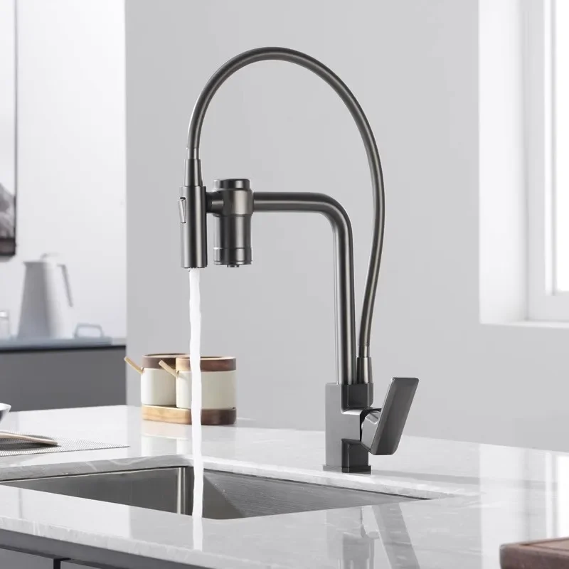 

Gray Pull Out Kitchen Faucet Brass Crane For Kitchen Deck Mounted Black Water Filter Tap Sink Mixer 3 Way Kitchen