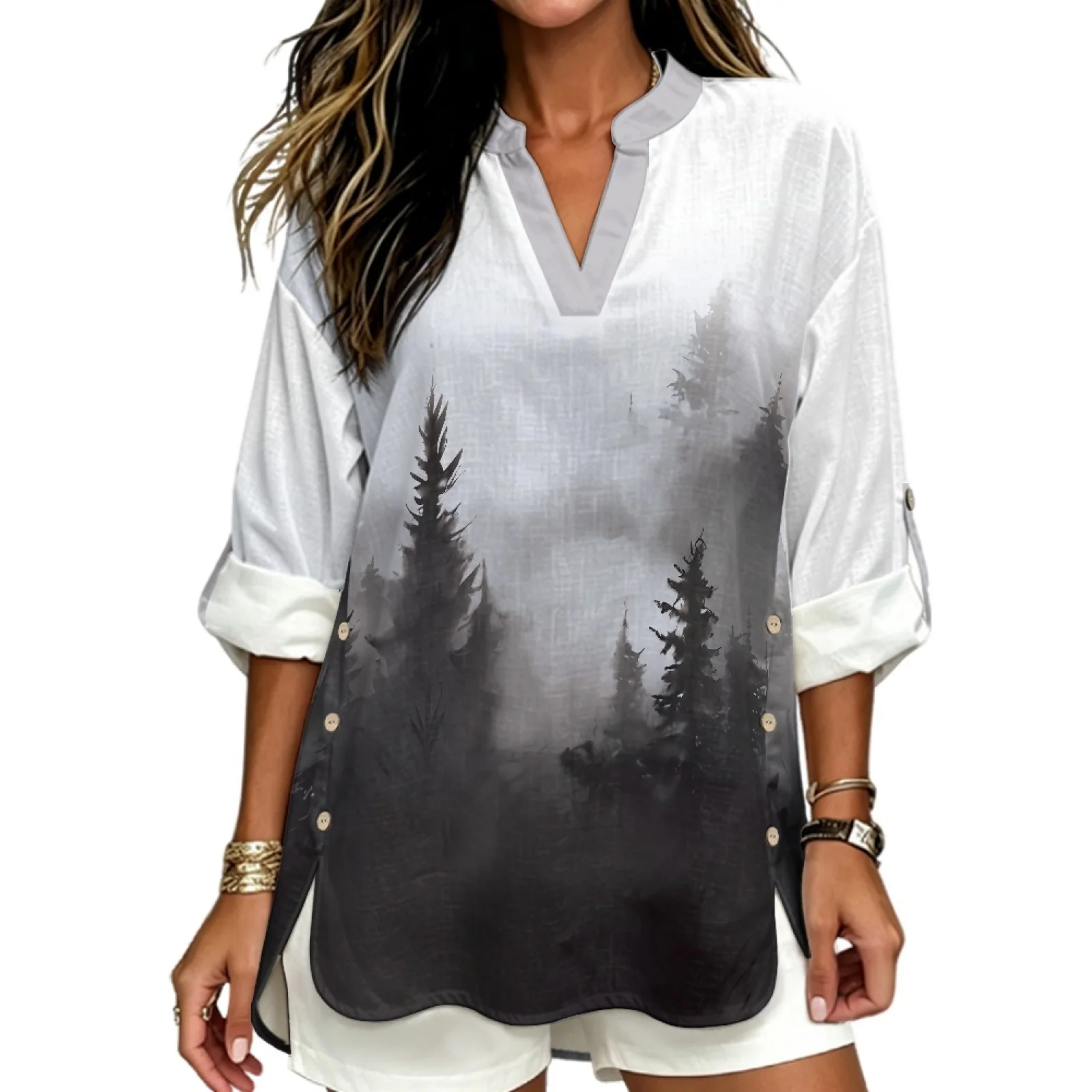 INSTANTARTS Roupas Feminina Women's Linen V-neck Shirt for Women Blusas Elegantes Cheap Clothes De Mujer Tendencia 2026 S-3XL