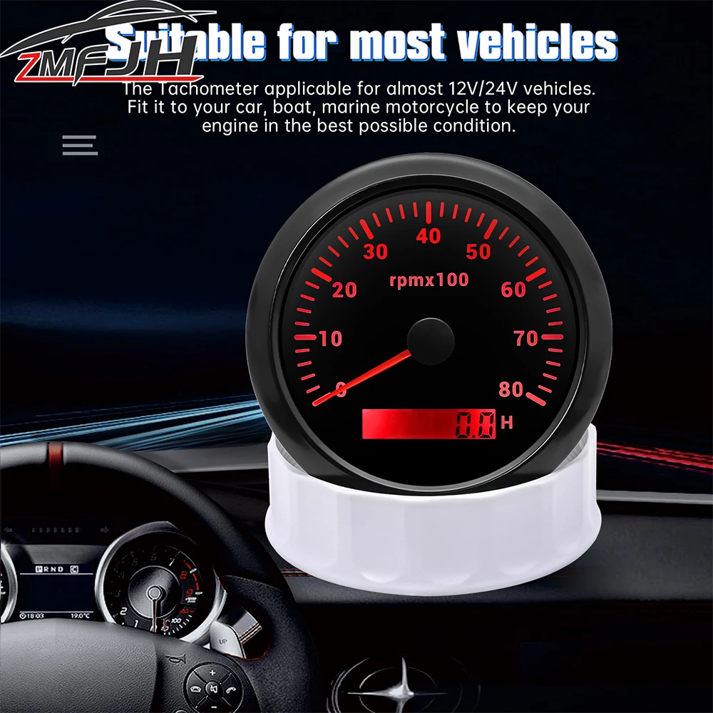 Waterproof 85mm Tachometer 3000/4000/6000/7000/8000 RPM Tacho Gauge For Marine Boat Car 7 Colors Backlight RPM Meter 12V 24V