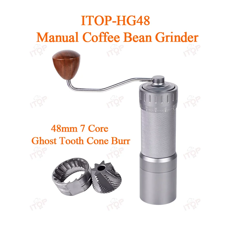 ITOP HG48 Manual Coffee Bean Grinder 7 Core Ghost Tooth Cone Burr  Espresso Hand Grinder Pour over Coffee Mill