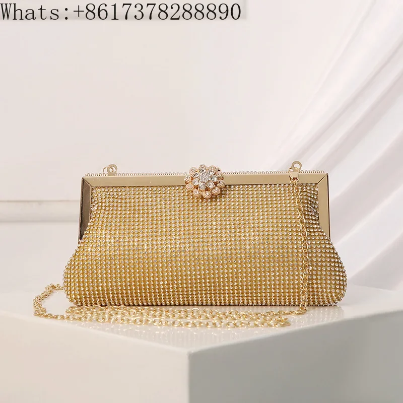 Explosions of foreign trade clip saliva drill evening bag full of diamond flower banquet wedding bag with dinner bag in hand.