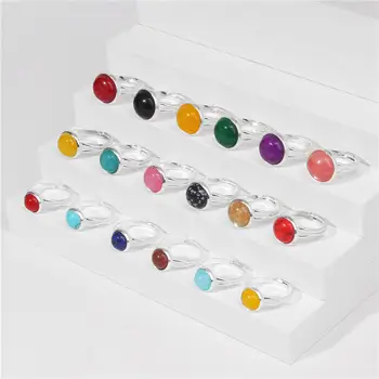 JD天然紅瑪瑙橢圓形不鏽鋼開口戒指 男女復古可調大凸面銀色戒指 8 最佳銷售 天然寶石戒指 - №4