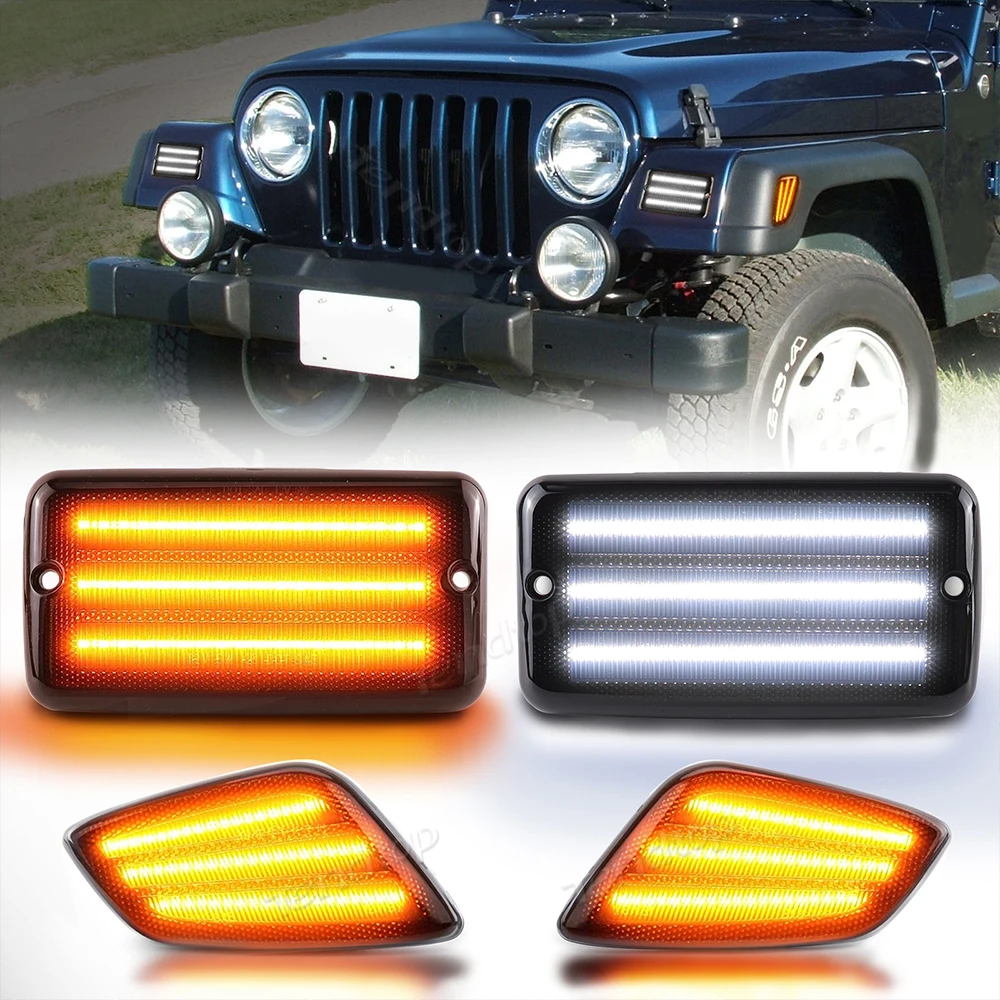 

4Pcs Smoked Lens Front Side Marker Light Turn Signal Light Amber /White DRL For Jeep Wrangler TJ 1997-2006 Praking Lights