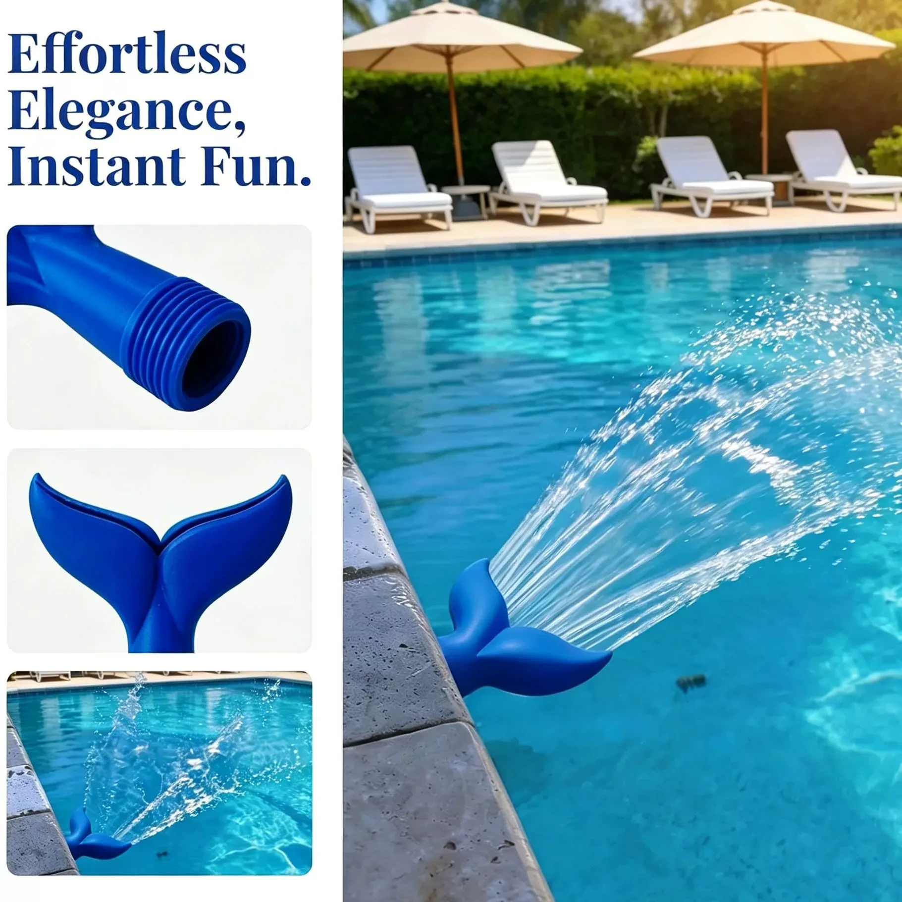 Mermaid Pool Fountain Spray Head–Universal 3/4-Inch Aerating Fish-Tail Nozzle for Above-Ground In-Ground Pools (Waterfall Spray)