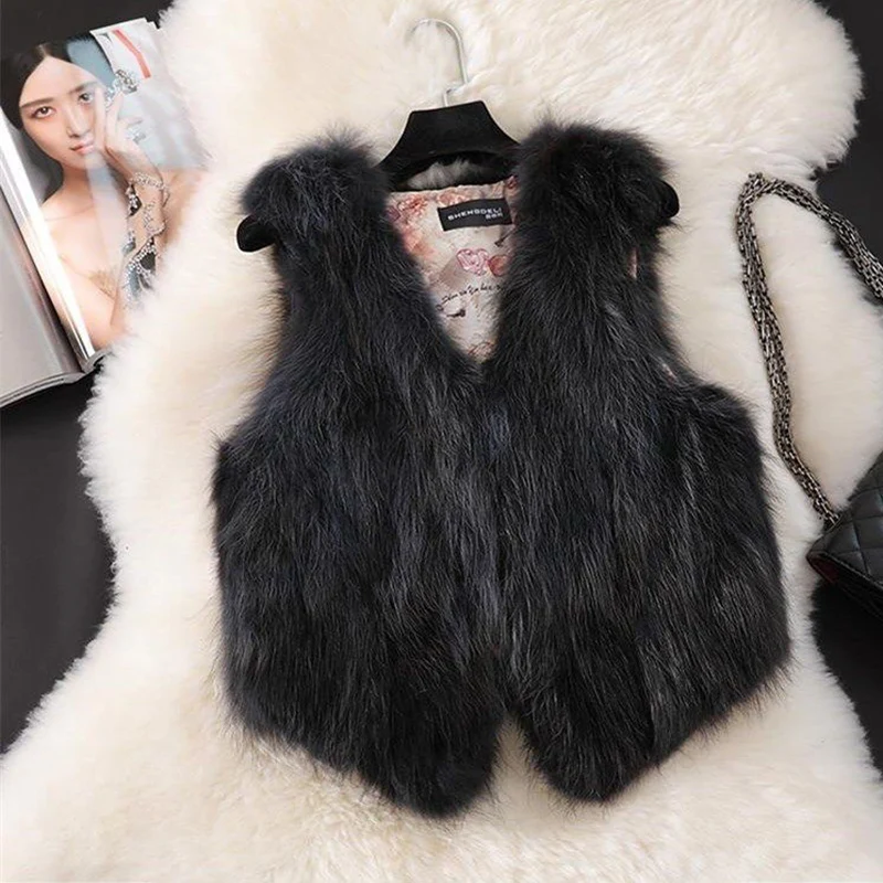 

Autumn and winter new fur vest women's short raccoon fur vest vest slim fashion real fur