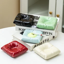 Ceramic Pillow Ashtray Square Ceramic Ashtray Windproof and Dust-proof Desktop Storage Ornaments Home Cigarette Accessories